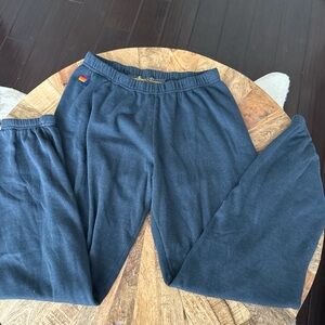 Aviator Nation Black Sweatpants with Rainbow Stitch Accent